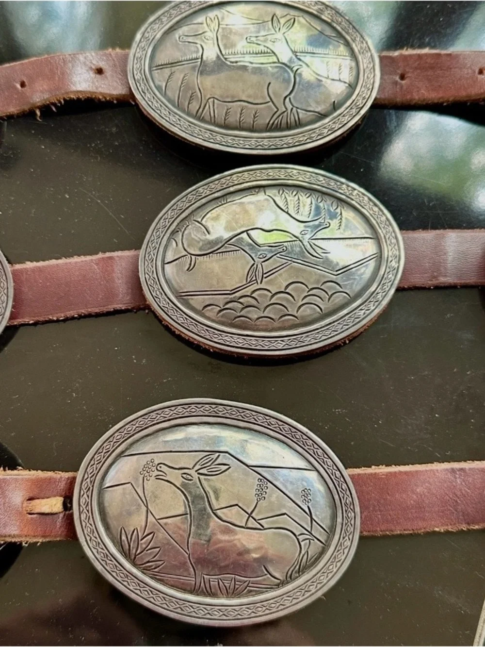 Vintage SB Taos Sterling Silver Storyteller Concho Belt Heavy 582g Wildlife 44
